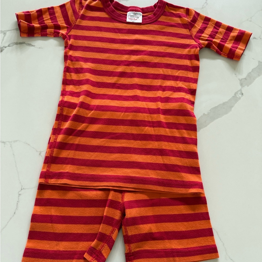 Hanna Andersson Red and Orange Striped short john Pajama Set size 10